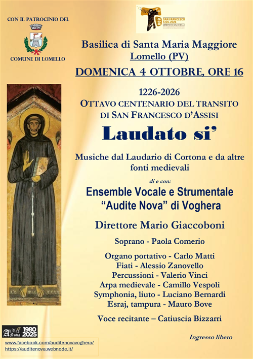 Laudato si'  - Ensemble Vocale e Strumentale "Audite Nova" di Voghera ...Concerto a Santa Maria Maggiore...Domenica 4 Ottobre alle ore 16.00